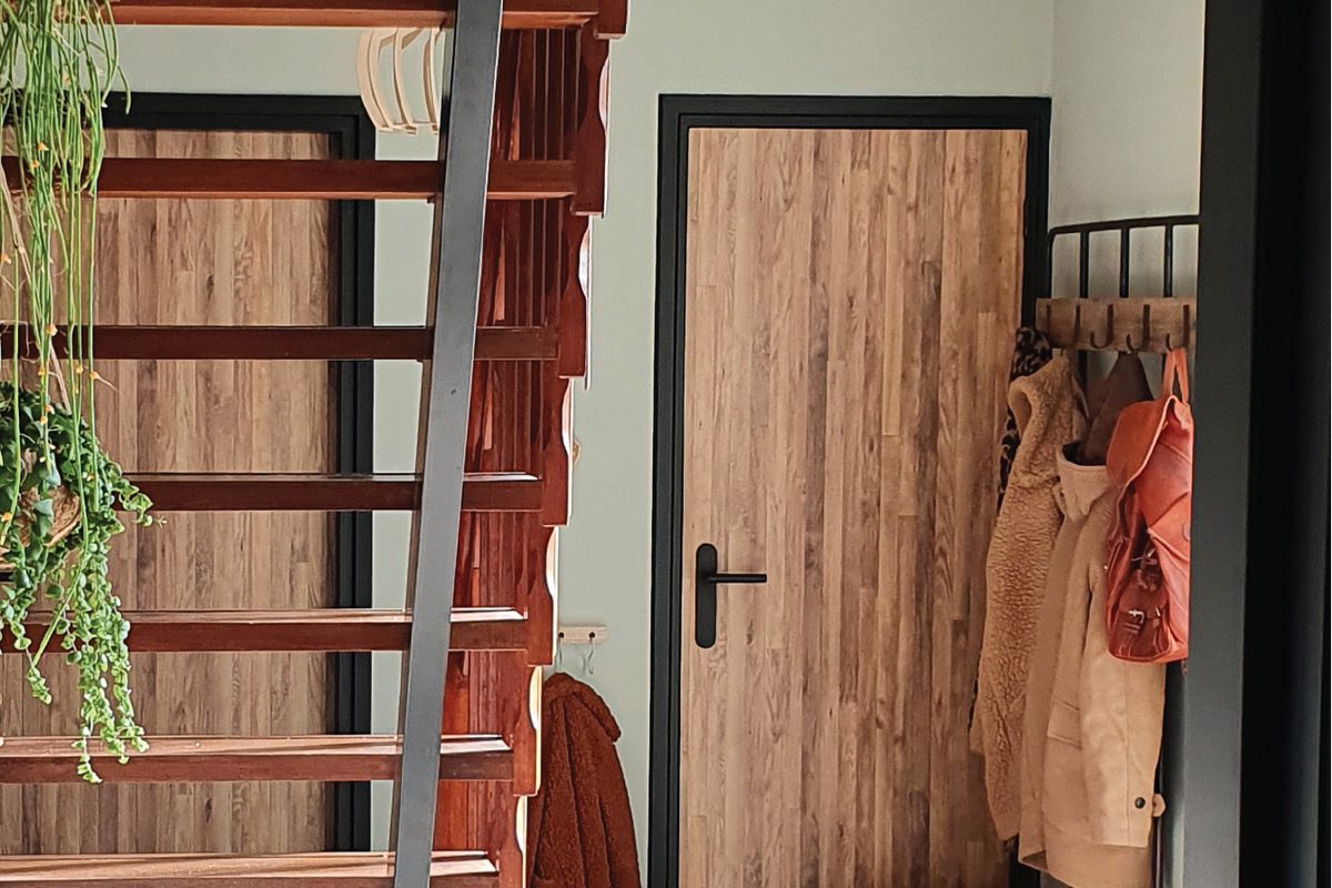 Internal doors wrapped in a wood-effect architectural film