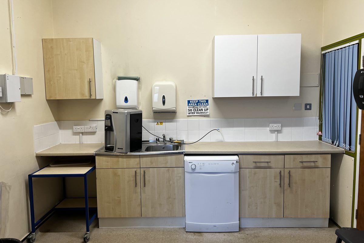 Staff kitchen before wrapping